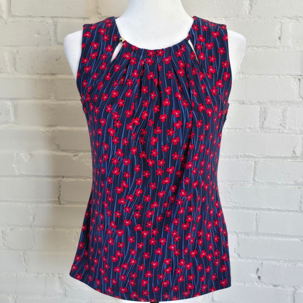 Tommy Hilfiger Americana Navy Blue & Red Ditsy Floral Top┃Preppy Office Siren